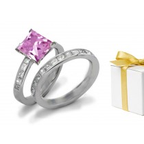 Pink Sapphire & Diamond Engagement & Wedding Ring