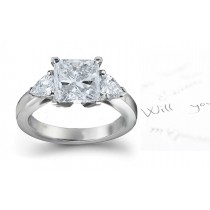 Three Stone Square Diamond & Side Pears Diamonds Three Stone Anniversary Ring