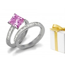 Pink Sapphire & Diamond Engagement & Wedding Ring