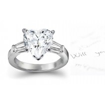 Center Heart & Side Baguette Diamonds Ring