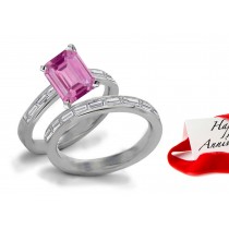 Truly Unique: Lovely Pink Sapphire & Gleaming Diamond Engagement & Wedding Bands