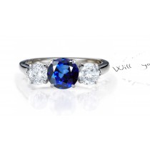 Sapphire Diamond Anniversary Rings: Diamond Three Round Sapphire and Diamonds Ring in Platinum
