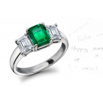 3-Stone Emerald Diamond Ring: Three Stone (Diamond & Emerald) Rings in Platinum