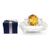Diamond Anniversary Rings: Three Stone (Yellow & White Diamond) Rings in Platinum