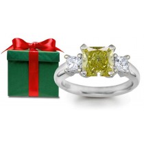 Past Present Future Rings: Three Stone (Yellow & White Diamonds) Platinum Ring