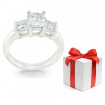 Anniversary Rings: Three Stone (Three Princess Cut Diamonds) Ring in Platinum. 