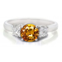 Three Stone Engagement Ring: Three Stone (Yellow & White Diamonds) Rings in Platinum. 