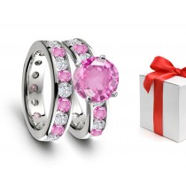 Unrepeatable: Bright Brilliant Pink Sapphire & Glittering Diamond Engagement & Wedding Rings