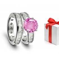 Love & Romance: Lively Sparkling Pink Sapphire & Diamond Engagement & Wedding Rings