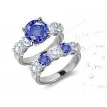 Enduring Afterlife: Large 5 Stone 4 Side Stones Cross Bar Fastened 3 Diamond & 2 Sapphire Ring Size 3 to 8