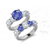 God Hath Joined Together: 5 Stone Style Diamond Velvety Blue Sapphire Ring & 5 Stone Style Gold Anniversary Band