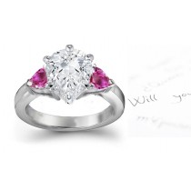 3 Stone Rare Deep Pink Pears Sapphire & Pears White Diamonds Ring in Gold