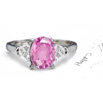 Fine Deep Pink Oval Sapphire & Trapezoid White Diamonds Ring in Platinum 950