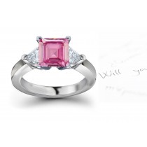 The Albanus Collection: 3 Stone Ladies Pink Square Sapphire & Trillion White Diamonds Ring