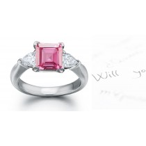 The Taurus Collection: 3 Stone Ladies Pink Square Sapphire & Pears White Diamonds Ring in Gold