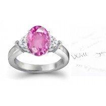 3 Stone Ladies Pink Sapphire & Heart White Diamonds Ring in Platinum & Gold