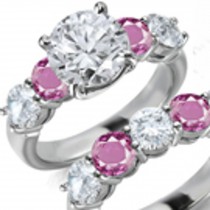5 Stone Prong Set Round Sapphire White Diamonds Engagement & Wedding Ring