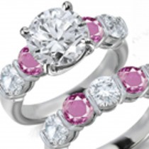 5 Stone Bar Set Sapphire White Diamonds Engagement & Wedding Ring in Platinum