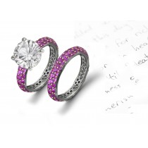 Monte Lupo Gallery: Pave Set Ladies Pink Sapphire Diamond Engagement & Wedding Rings