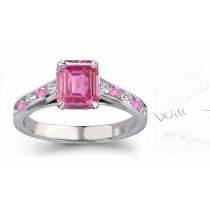 Val d' Arno Gallery: Emerald Cut Ladies Pink Sapphire & White Diamonds Ring 