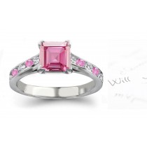 Mediterranean Sea Gallery: Princess Cut Ladies Pink Sapphire & Diamond Ring