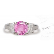 Gualtieri Collection: 3 Stone Round Pink Sapphire & Shield Cut Diamond Ring in Gold