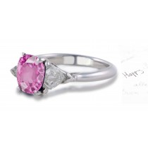 Mount Atlas Gallery: 3 Sone Oval Rich Pink Sapphire & Shield Bullet Diamond Ring