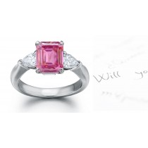 Fiesole Collection: 3 Stone Emerald Cut Pink Sapphire & Pears Diamond Ring