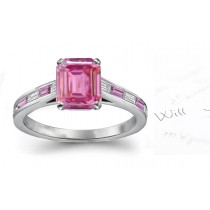 Ponte Rubaconte: Emerald Cut Rich Pink Sapphire & Baguette White Diamonds Ring