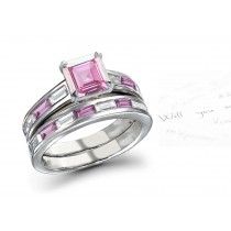 The Swan Lake: Princess Cut Rich Pink Sapphire & Baguette White Diamonds Ring