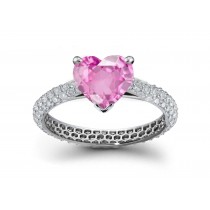 Waterfall Collection: Heart Rich Pink Sapphire & Pave Set Diamond Ring in Platinum & Gold