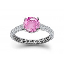 Ring of Bark: Round Rich Pink Sapphire & Pave Set Diamond Ring in Platinum & Gold