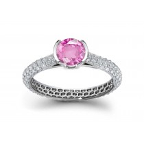 The Lotus Gallery: Round Pink Sapphire & Pave Set Diamond Ring in 14k White Gold