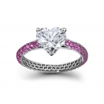 Fluttering Wings Gallery: Pave Set Pink Sapphire & & Heart White Diamond Ring