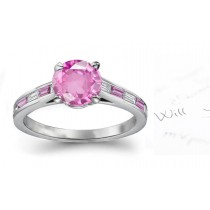 Springs Up: Round Pink Sapphire & Baguette White Diamond Ring in Platinum