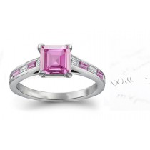 The Embrace Ring: Princess Cut Pink Sapphire & Baguette White Diamond Ring in Gold
