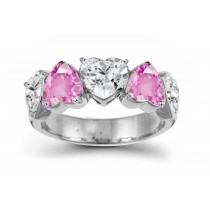 The Slant Ring: 5 Stone Pink Heart Sapphire & Heart White Diamond Ring 