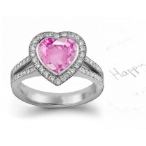 The Descent Ring: Split Shank Pink Heart Sapphire & White Diamond Ring in Gold