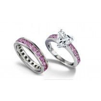 Windy Sky: Round Pink Sapphire Heart White Diamond Wedding & Engagement Ring in 14k White Gold