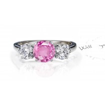Water Love: 3 Stone Round Celestial Sapphire Round White Diamond Engagement Ring