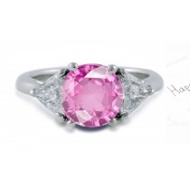 Pink Flowers: Pink Round Celestial Sapphire & Trillion White Diamond Designer Ring