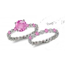 Rocky Mountain: 14k Gold Round Bar Set Pink Celestial Sapphire & White Diamond Bridal Set
