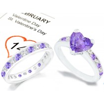 Heart Purple Sapphire Diamond Engagement Wedding Ring Set