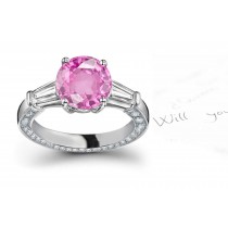 Beauty Flight: 3 Stone Round Celestial Sapphire & Baguette White Diamond Engagement Ring