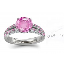 Split Shank Design Pink Regal Sapphire & White Diamond Ring in Gold