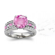 Platinum 3 Channel Set Pink Regal Sapphire White Diamond Ring in 14k White Gold