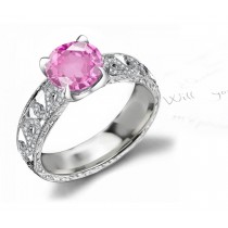 Gold Shank with Leaf Pattern Pink Regal Sapphire & White Diamond Ring