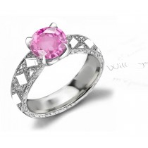 Gold Shank with Star Pattern Pink Fine Sapphire & White Diamond Ring