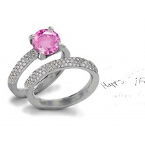 Pink Round Fine Sapphire Round Pure White Diamond Designer Gold Ring