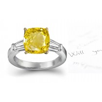 Yellow Sapphire Cushion & Diamond Designer Rings